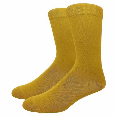 COUVER Unisex Classic Cotton Solid Plain Crew Dress Socks, One Size 8-13, Mustard, 1 Pair