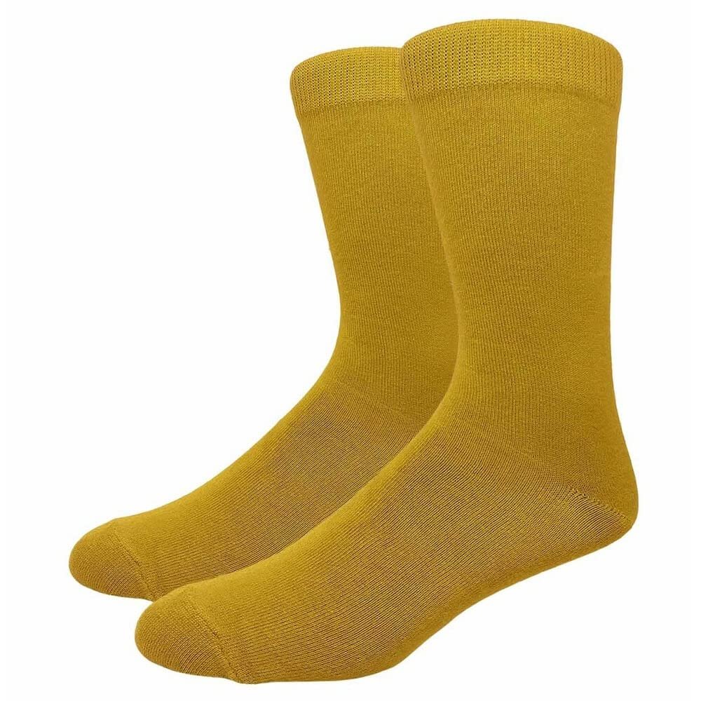 COUVER Unisex Classic Cotton Solid Plain Crew Dress Socks, One Size 8-13, Mustard, 1 Pair
