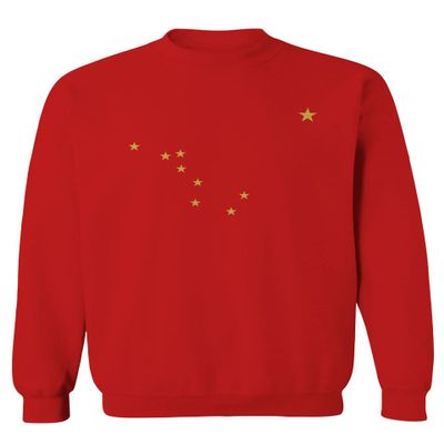 0492. Retro Alaska Alaskan Flag State Graphic Design Northern Polaris Pride Men's Crewneck Sweatshirt (Red, X-Large)
