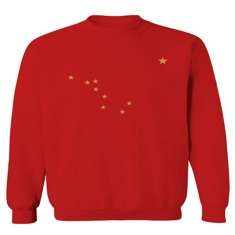 0492. Retro Alaska Alaskan Flag State Graphic Design Northern Polaris Pride Men's Crewneck Sweatshirt (Red, X-Large)