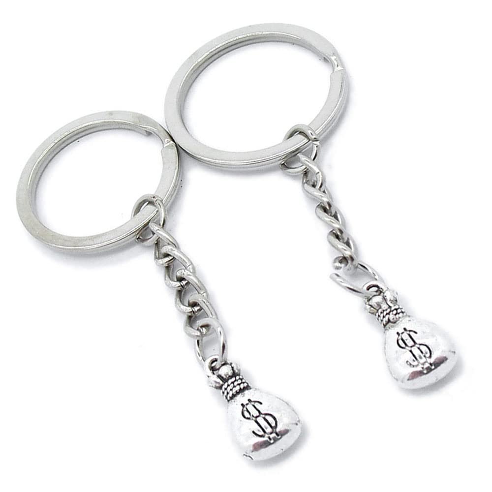 5 Pieces Keychain Keyring Door Car Key Chain Ring Tag Charms Supplies ZA9O4G Dollar Money Bag Sack