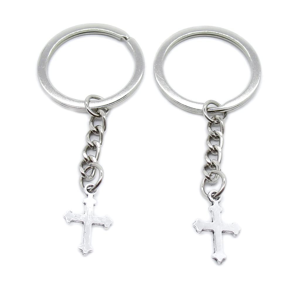 10 Pieces Keychain Keyring Door Car Key Chain Ring Tag Charms Supplies ND7V7D Crown Latin Cross
