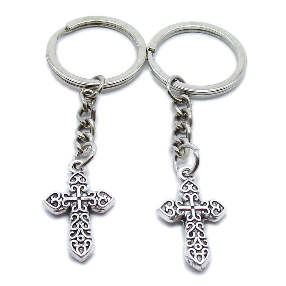 5 Pieces Keychain Keyring Door Car Key Chain Ring Tag Charms Supplies YK4J4Y Love Heart Cross