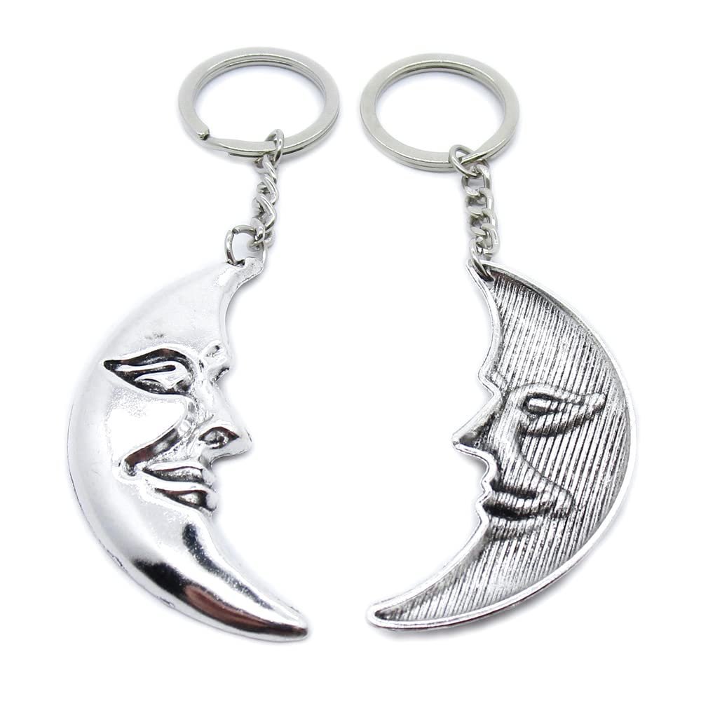 10 Pieces Keychain Keyring Door Car Key Chain Ring Tag Charms Supplies UV5T3J Man in The Moon Face