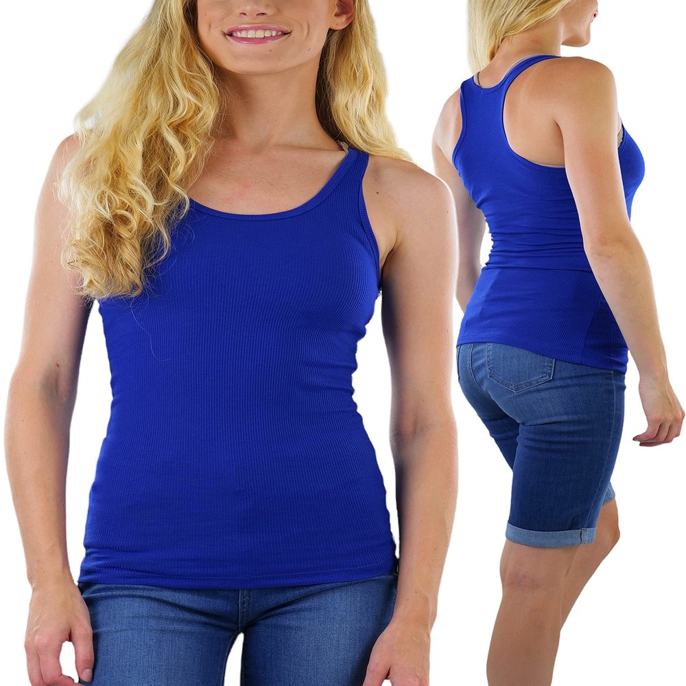 ToBeInStyle Women's Scoop Neck Ribbed Racerback Tank Top - Royal - S