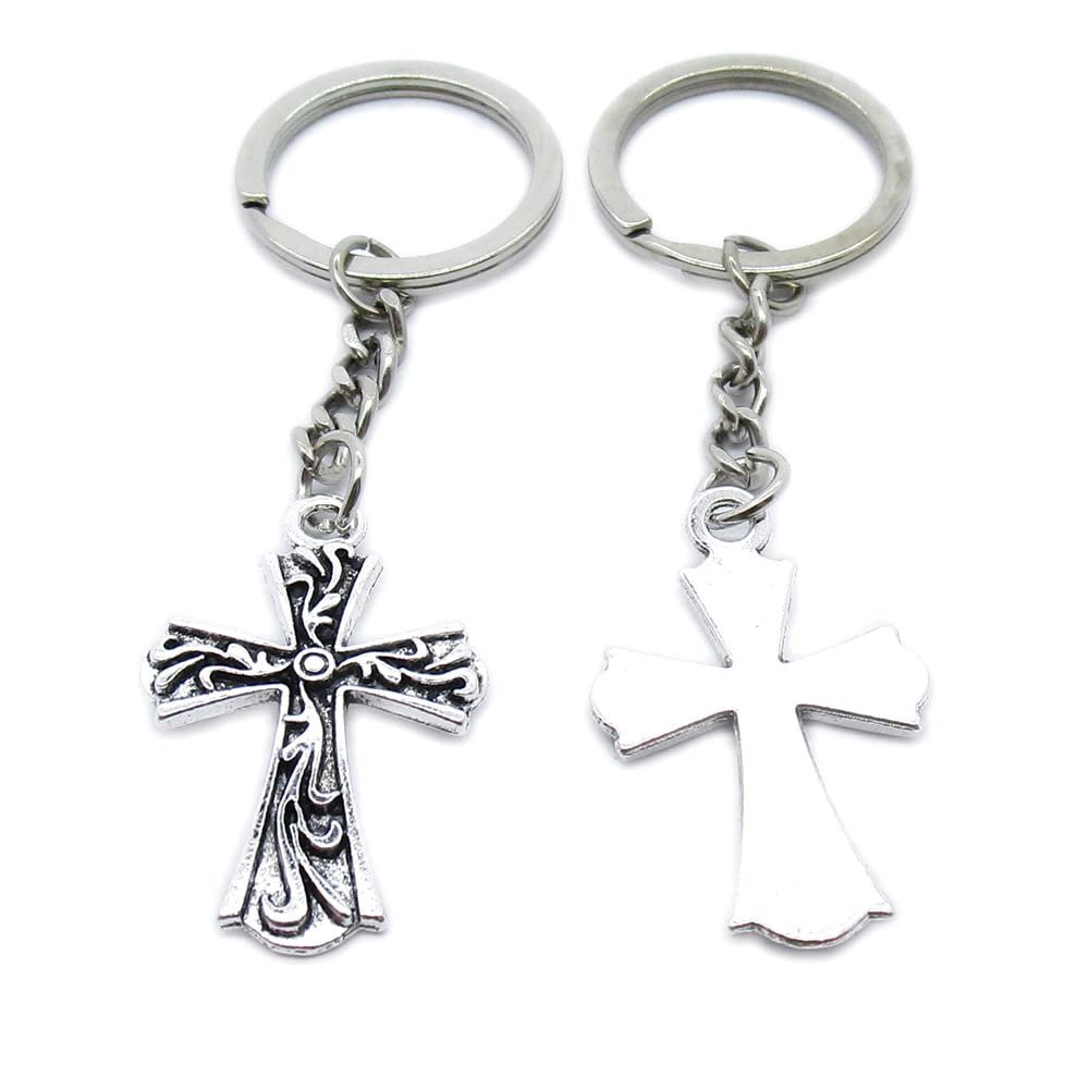 5 Pieces Keychain Keyring Door Car Key Chain Ring Tag Charms Supplies WW7O4Y Cross