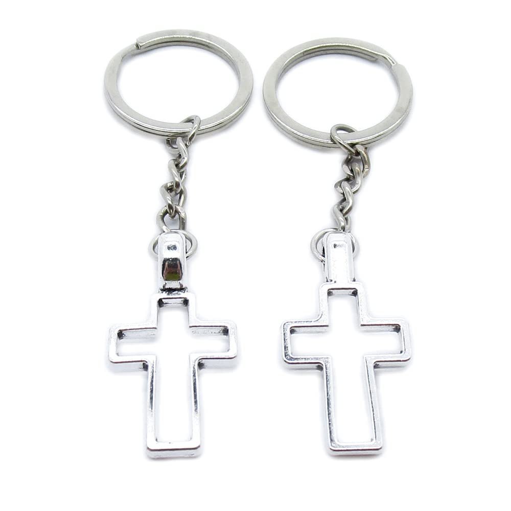 10 Pieces Keychain Keyring Door Car Key Chain Ring Tag Charms Supplies VH2W2K Hollow Cross
