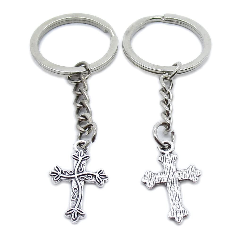 10 Pieces Keychain Keyring Door Car Key Chain Ring Tag Charms Supplies JO2X2H Leaf Latin Cross