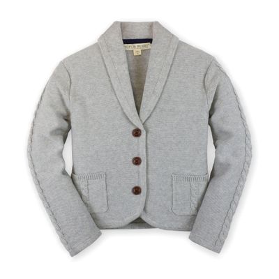 Hope & Henry Girls' Long Sleeve Shawl Collar Cable Sweater Blazer, 5, Gray Heather
