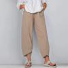QWENTMTNTY Plus Size Capris Pants for Women Cotton Linen Wide Leg Casual Summer Comfy High Waisted Loose Crop Pants Pockets view 2