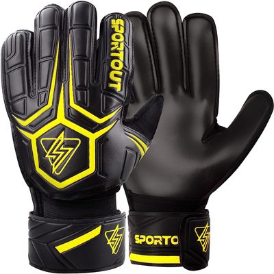 Sportout Goalie Gloves, Goalkeeper Gloves with Finger Protection, Breathable Soccer Goalie Gloves, 4mm Latex, for Kids Youth and Adult(Yellow,5)