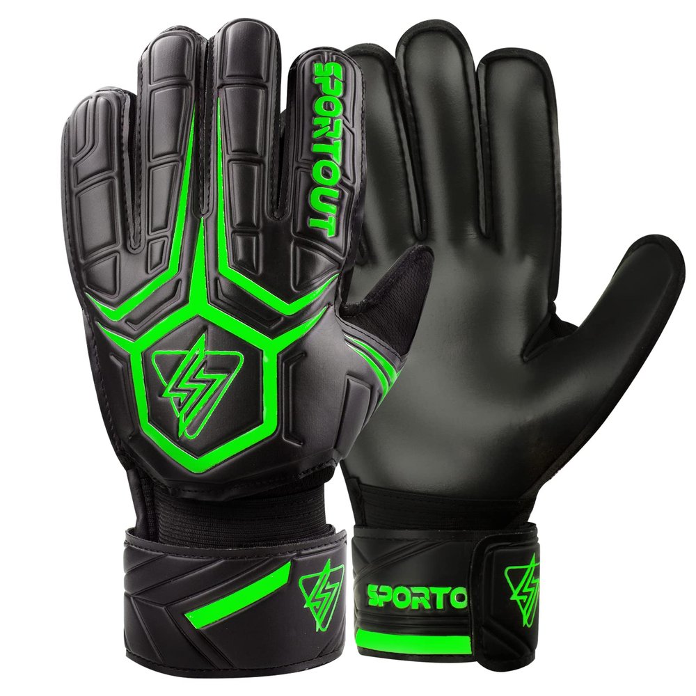 Sportout Goalie Gloves, Goalkeeper Gloves with Finger Protection, Breathable Soccer Goalie Gloves, 4mm Latex, for Kids Youth and Adult(Green,6)