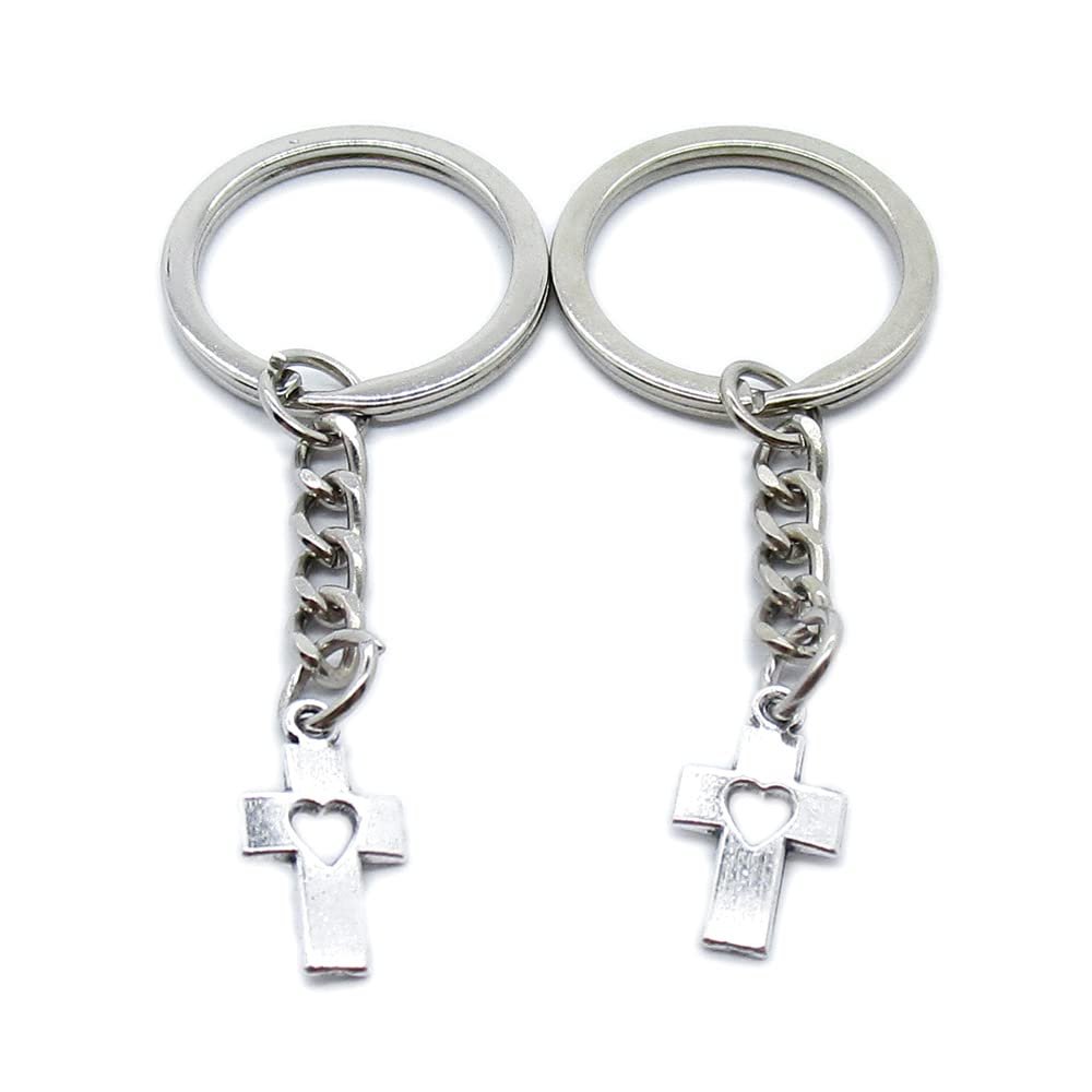 10 Pieces Keychain Keyring Door Car Key Chain Ring Tag Charms Supplies KF7T1J Love Heart Cross