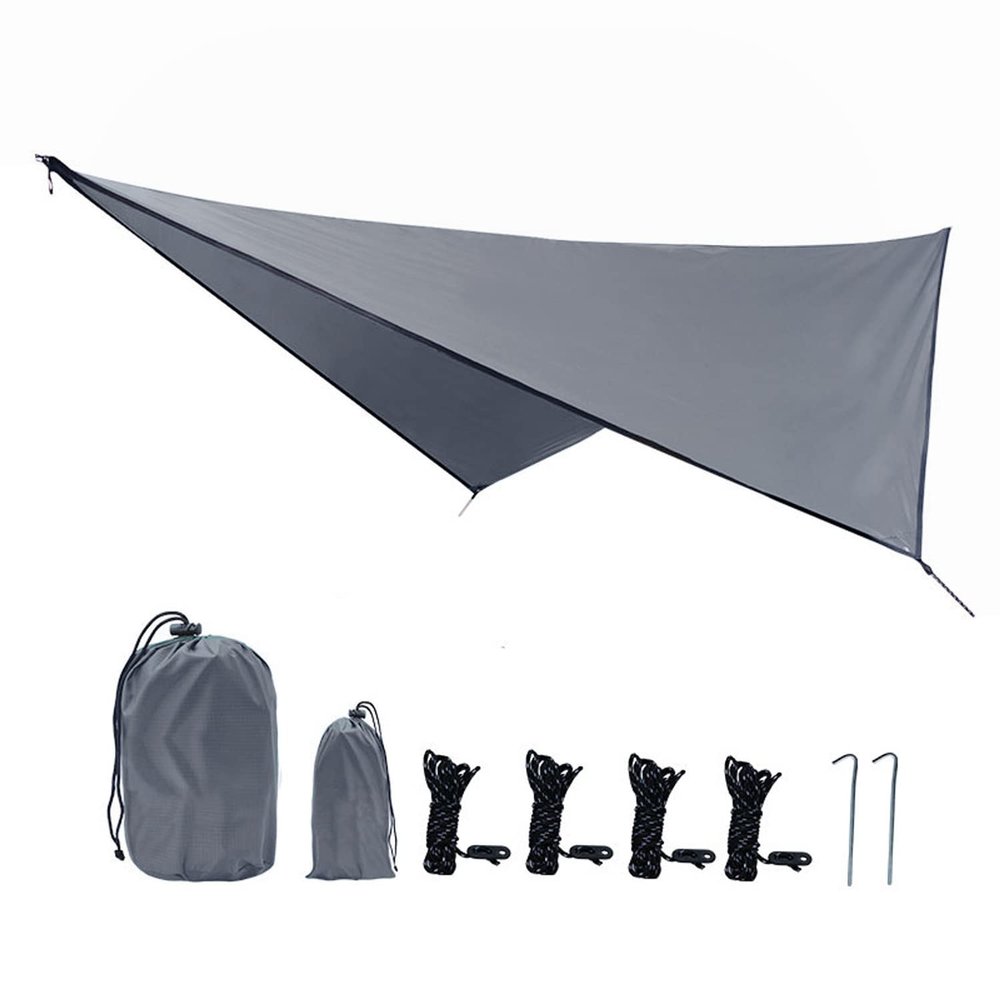 XIANGBINXUAN Tent Tarps Waterproof Hammock Shelter, Premium Lightweight Ripstop Nylon Cover UV Protection Durable Portable for Camping, Hiking, Picnic and Outdoor Activities (Gray)