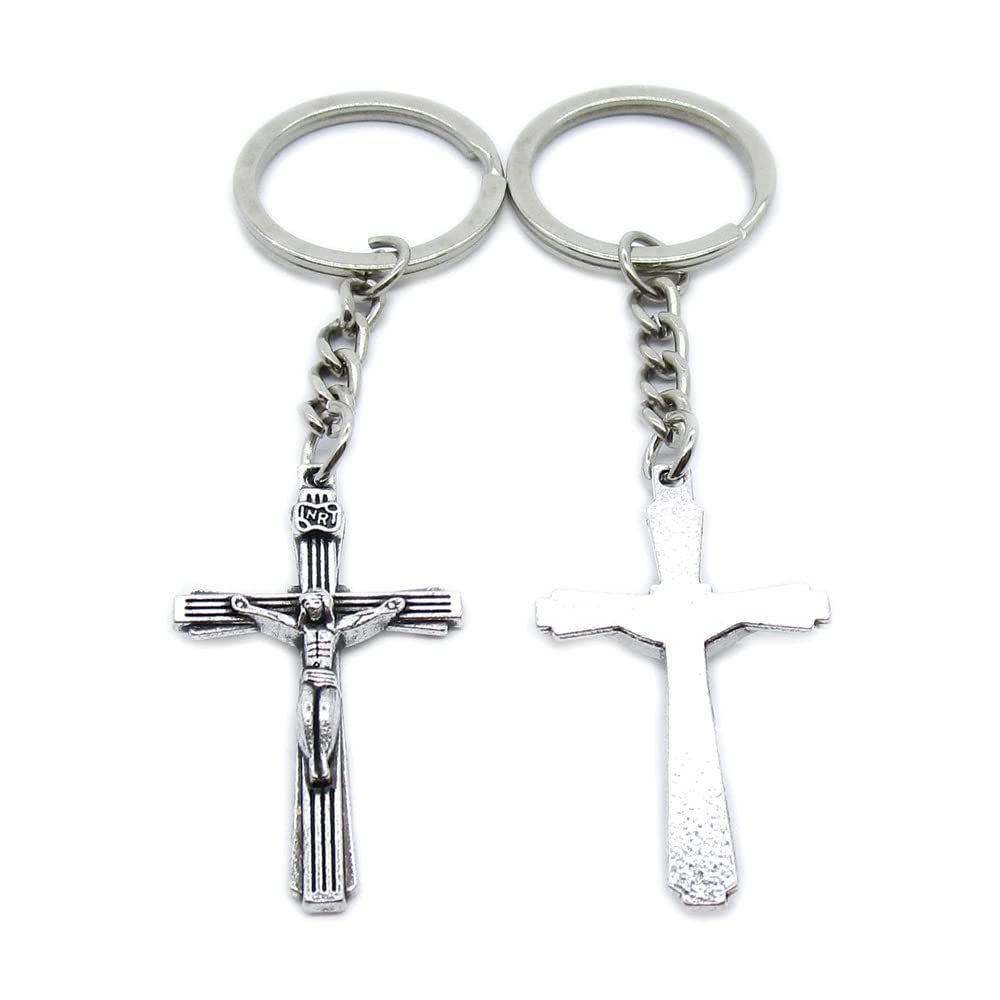 5 Pieces Keychain Keyring Door Car Key Chain Ring Tag Charms Supplies LG0Y7V INRI Cross