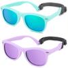 Hycredi Flexible Polarized Baby Sunglasses with Strap for Newborn Infant Boys Girls Age 0-24 Months-Green/Green Mirrored+Matte Purple/Purple Mirrored view 1