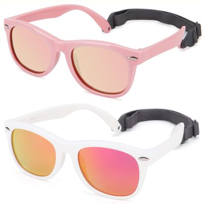 Hycredi Flexible Polarized Baby Sunglasses with Strap for Newborn Infant Boys Girls Age 0-24 Months-White/Purple Red Mirrored