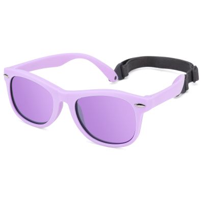Hycredi Flexible Polarized Baby Sunglasses with Strap for Newborn Infant Boys Girls Age 0-24 Months-Matte Purple/Purple Mirrored