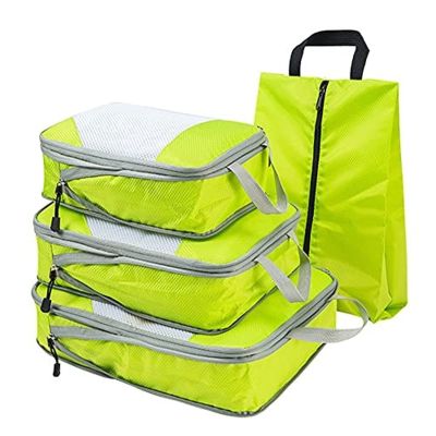 4pcs/Set Portable Travel Storage Bag Suitcase Organizer Set Extensible Packing Mesh Bags for Clothing Underwear Shoes (Green)
