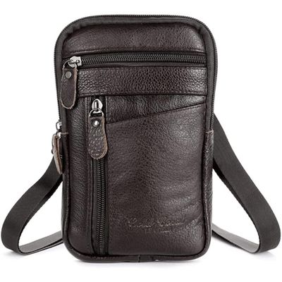 Feilx Men's Leather Fashion Phone Pouch Belt Bag Shoulder Crossbody Fanny Pack Travel Shoulder Waist Bag (Color : B, Size : 13 * 1 * 21cm)