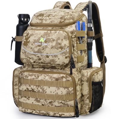 N NEVO RHINO Fishing Tackle Backpack with Rod Holders, 40L Large Fishing Bag with Waterproof Rain Cover,Outdoor Tackle Bag