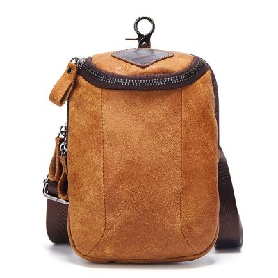 Feilx Leather Waist Pack Fanny Bag for Men Women Outdoor Travel Sports Running Walking (Color : Brown, Size : 4 * 14 * 20cm)
