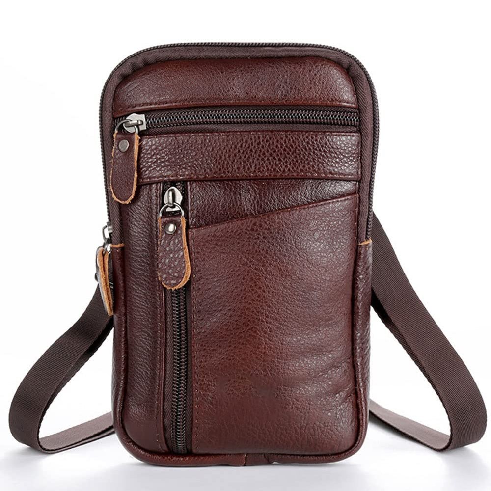 Feilx Men's Leather Fashion Phone Pouch Belt Bag Shoulder Crossbody Fanny Pack Travel Shoulder Waist Bag (Color : A, Size : 13 * 1 * 21cm)