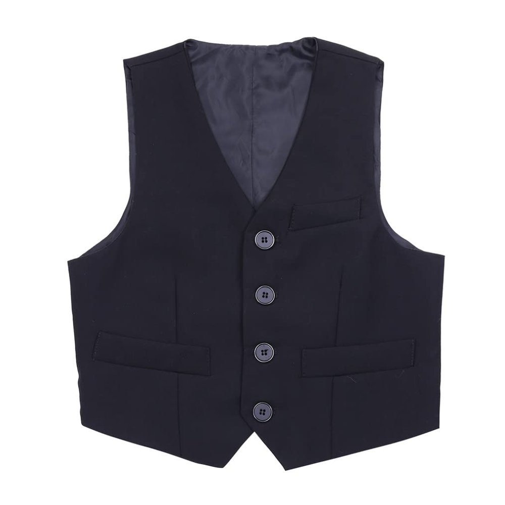Manyakai Kids Boys Solid Color Formal Suit Vest Dressy Waistcoat Gentleman Wedding Party Outfits Black 10-12 Years