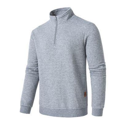 YuKaiChen Men's Long-Sleeve Quarter-Zip Casual Sweatshirt Square Pattern Lightgray XL