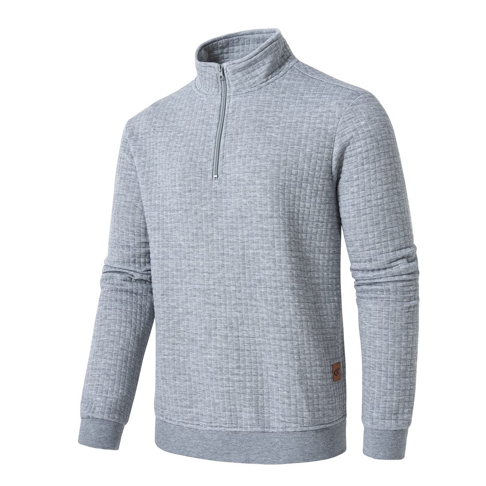 YuKaiChen Men's Long-Sleeve Quarter-Zip Casual Sweatshirt Square Pattern Lightgray XL