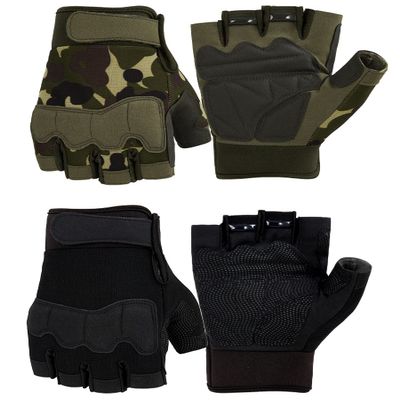 FIORETTO Fingerless Gloves for Airsoft Shooting Half Finger Hunting Hiking Cycling Driving Motorcycle Climbing Work Gloves 2 Pairs(Black+Green Camo) XX-Large