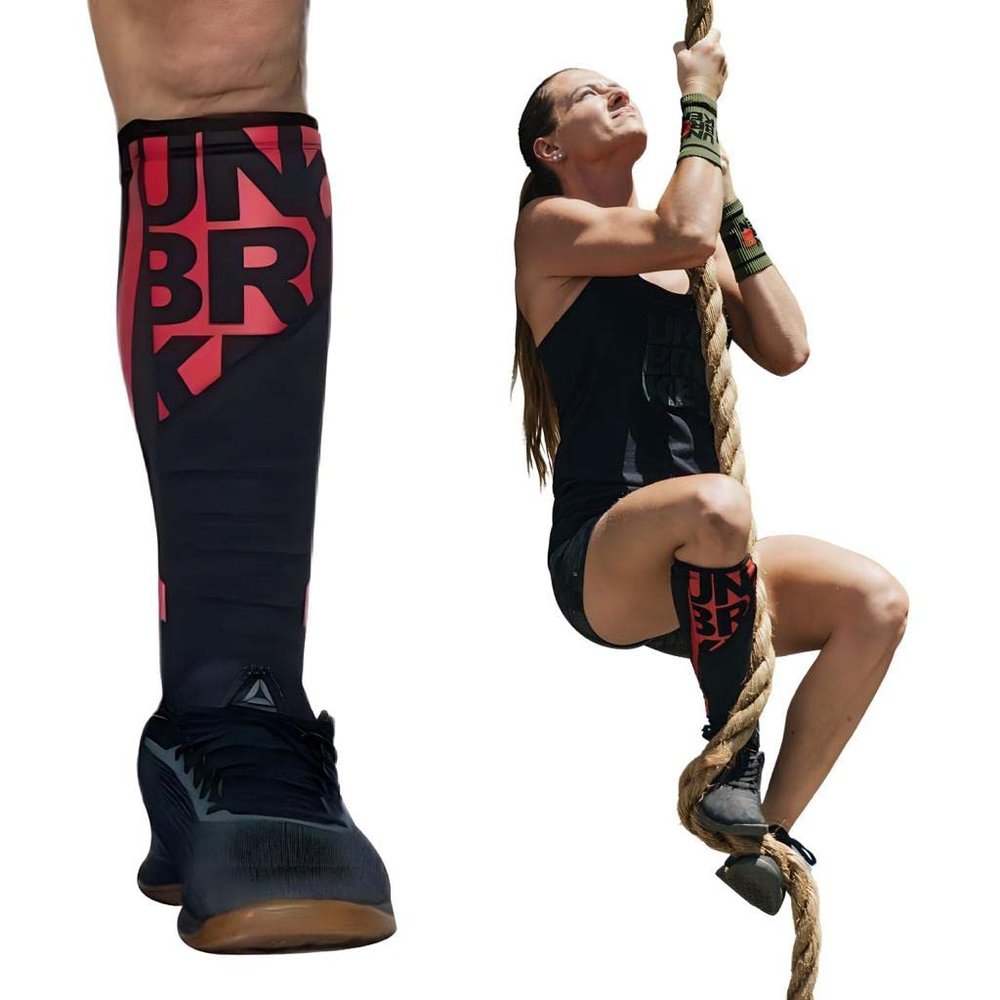 UNBROKENSHOP Shin Sleeves Pro Red 7mm Neoprene, Weightlifting, Deadlift, Rope Climb, Box Jumps for Men and Women, Single (L/XL)