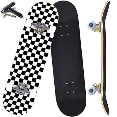 ANYFUN Pro Complete Skateboards for Beginners Girls Boys Kids Youths Teens Adults 31"x8" Skate Boards 7 Layers Canadian Maple Double Kick Deck Concave Longboard (Checkerboard)