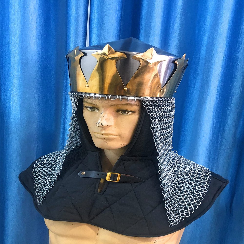 ARTIZANSTORE Medieval King Arthur Helmet with Av Entail, Chain Silver Mail Helmet Larp Armor Halloween Costume