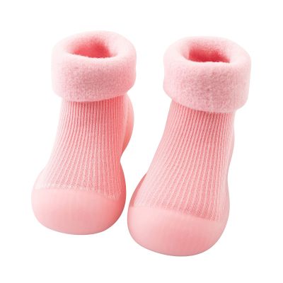 EnJoCho Kids Non Slip Shoes Kids Toddler Baby Boys Girls Solid Warm Knit Soft Sole Rubber Shoe Socks Slipper Socks (Pink, 22)