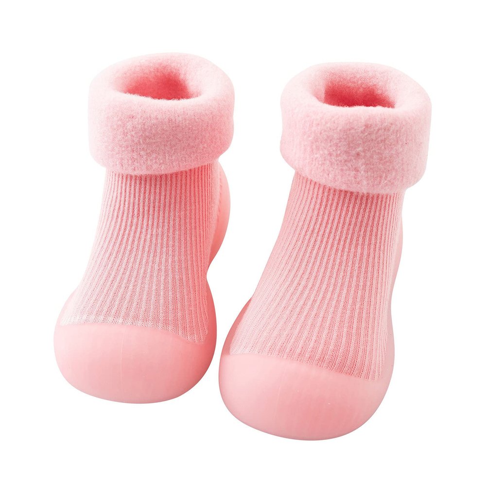 EnJoCho Kids Non Slip Shoes Kids Toddler Baby Boys Girls Solid Warm Knit Soft Sole Rubber Shoe Socks Slipper Socks (Pink, 22)