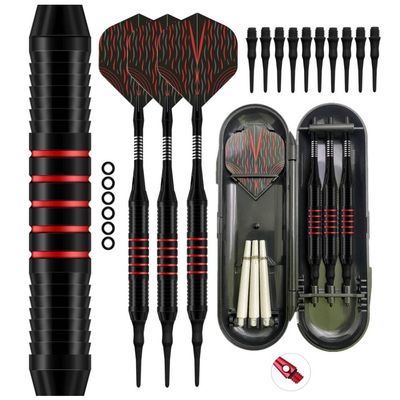BAOZOON Plastic Tip Darts Set - Soft Tip Darts for Electronic Dart Board - Aluminum Shafts with O'rings, Extra Dart Wing + Dart Shaft + Dart Barrel + Spare Rod,Red