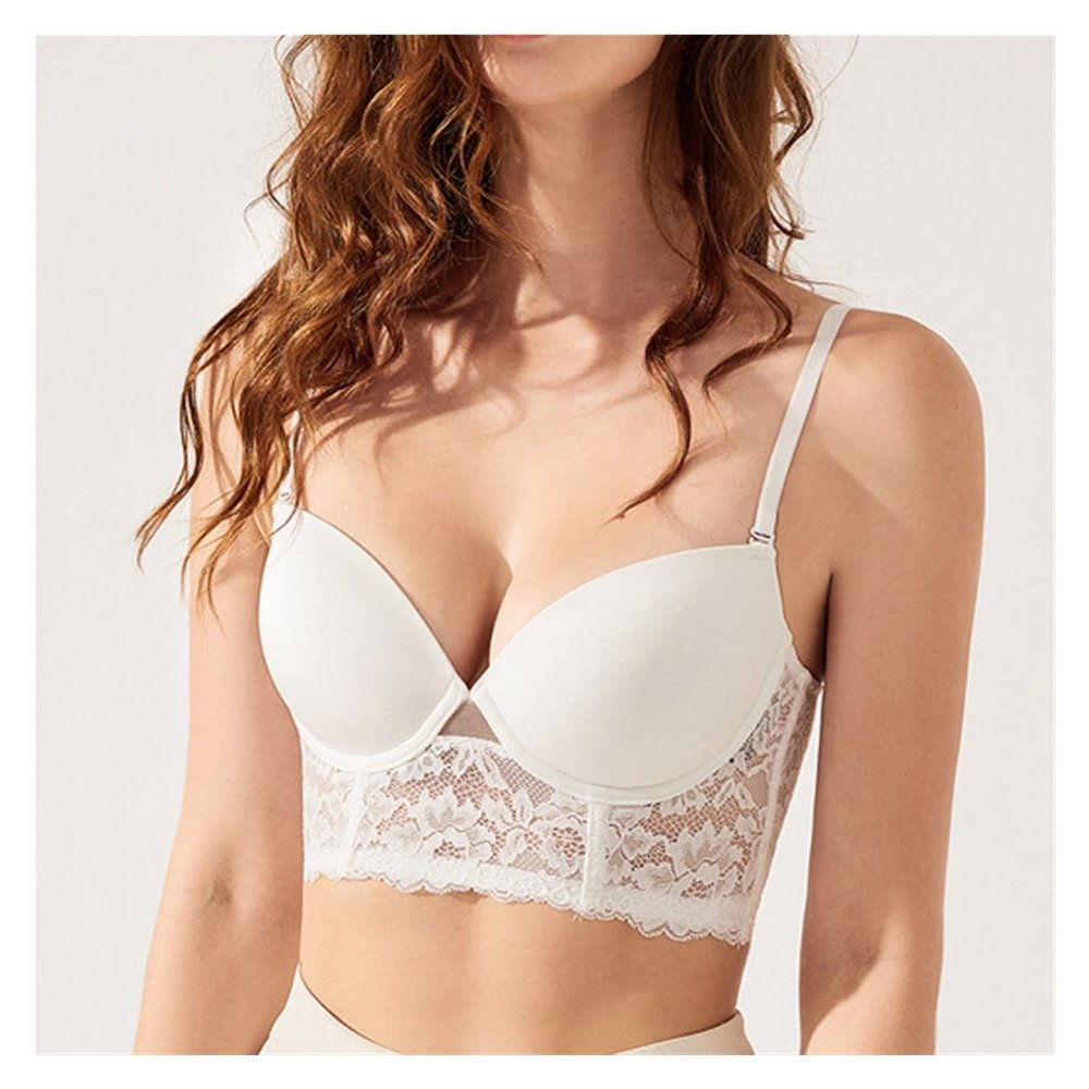 Telusu Women's Sexy Low Back Bras Lingerie Spaghetti Straps Backless Bra for Women Wedding Guest Dresses (Color : White, Size : 75/34B)