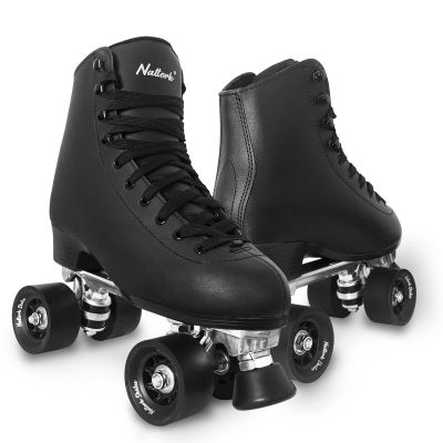 Roller Skates for Women with PU Leather High-top Double Row Rollerskates, Unisex-Adult Indoor Outdoor Black Derby Skate Men Size 8 with Adjustable Fast Braking for Beginner
