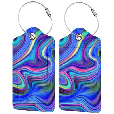 2-Packs Blue Purple Abstract Art Luggage Tags for Suitcases, Colorful Travel Label Tag with Privacy Cover Address Name ID & Stainless Steel Loop for for Adults Teens