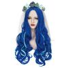 Probeauty Blue Wig with Flower Crown Wedding Veil, Women Long Blue Ombre Body Wave Wig for Halloween Costume view 1