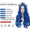 Probeauty Blue Wig with Flower Crown Wedding Veil, Women Long Blue Ombre Body Wave Wig for Halloween Costume view 2