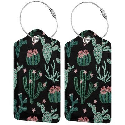 2 Pcs Cute Cactus Luggage Tags for Suitcases for Women Girls Boys Men Travel, Funny Leather Bag Tags Suitcase Labels for Luggage Backpack with Stainless Steel Loop, Full Back Privacy Cover