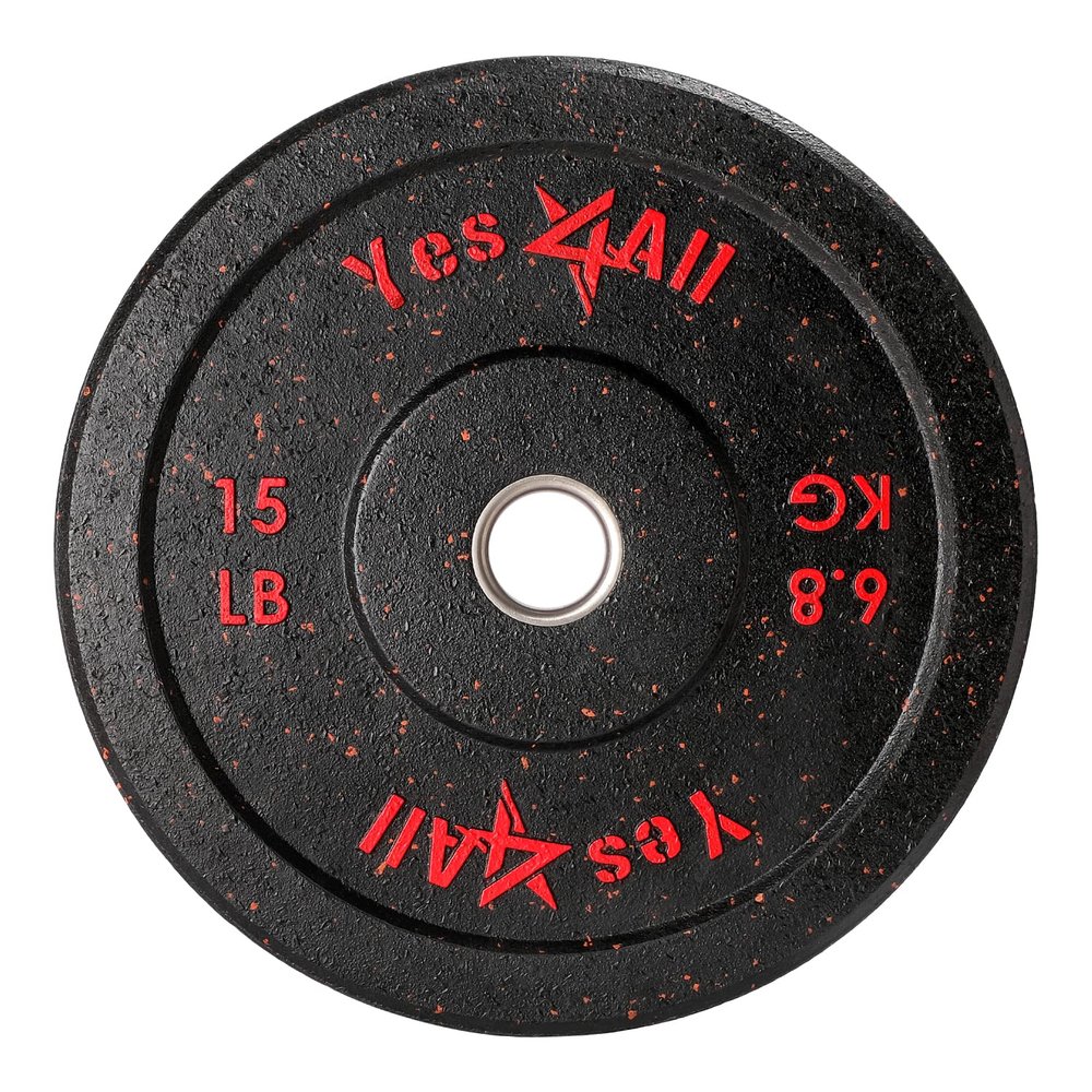 Yes4All 2" Bumper Plate, 10-190 LB Olympic Rubber Weight Plate with Steel Hub for WeightLifting, Strength Training, Home Gym, Less Impact, Absorb Bounce & Shock, Multiple Options, 15LB
