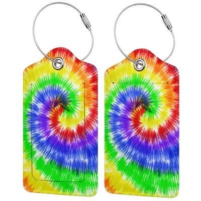 Artistic Tie Dye Luggage Tags Set of 2 Colorful Leather Luggage Tags ID Label for Travel Backpack Bag, Name Labels Suitcase Labels Identifiers Baggage Tags for Adults Kids Women Girls