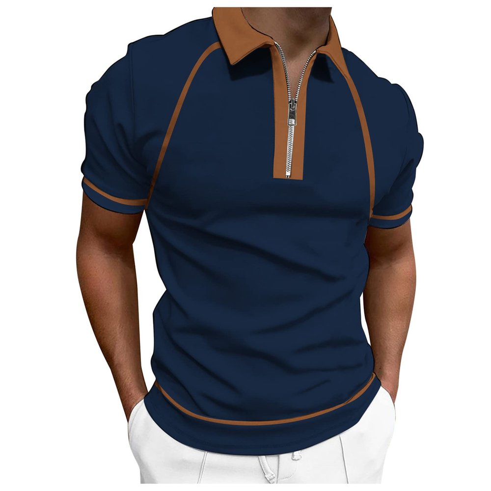 Mens Short Sleeve Polo Shirts Big and Tall Muscle T-Shirts Zip Up V Neck Graphic Printed Tees Casual Summer Tops