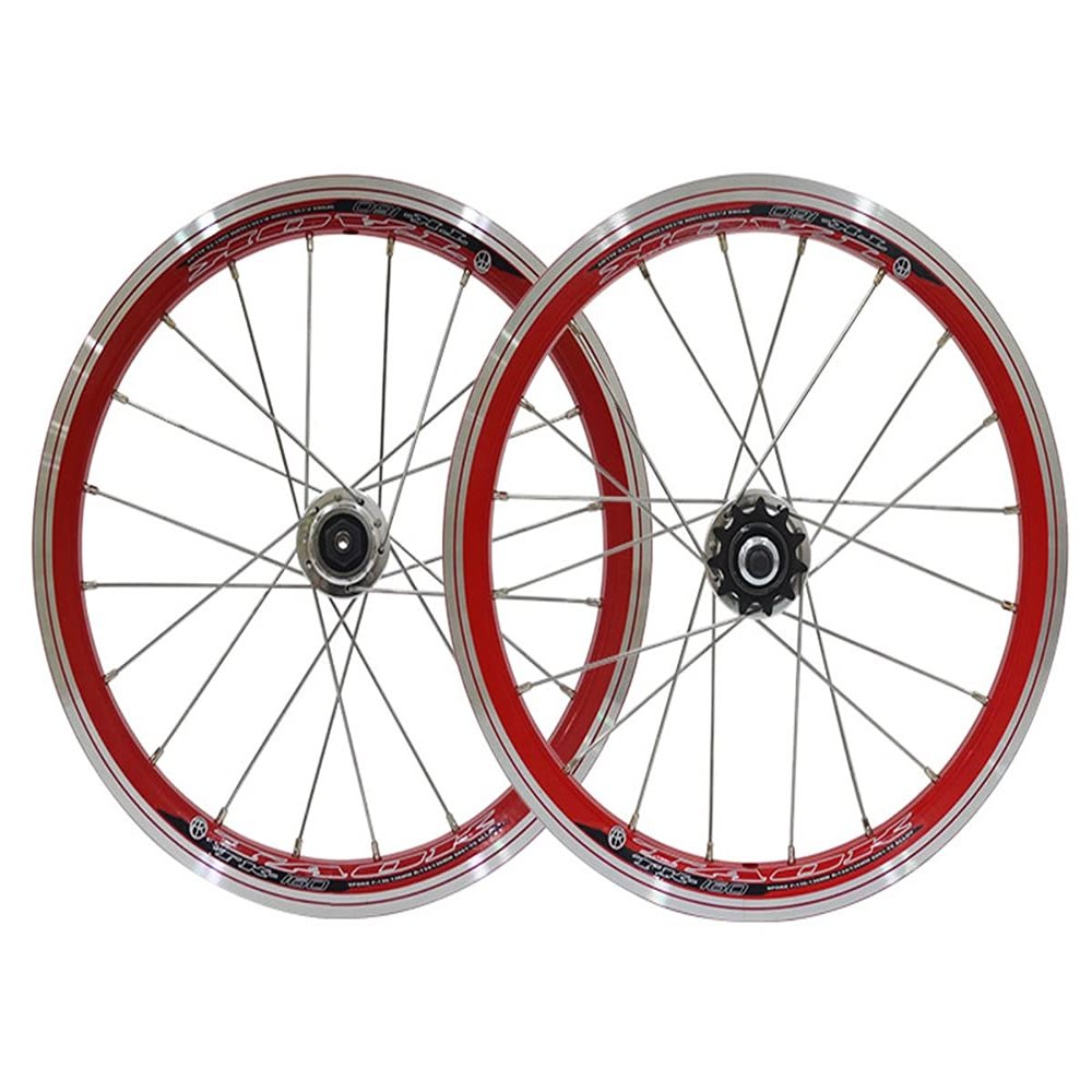 Folding Bike BMX Rim 16 Inch Bicycle Wheelset V- Brake Quick Release Bike Wheel Double Wall Rims for 7 8 9 10 Speed Cassette 1.5-2.1 Tires (Color : Red, Size : 16inch)