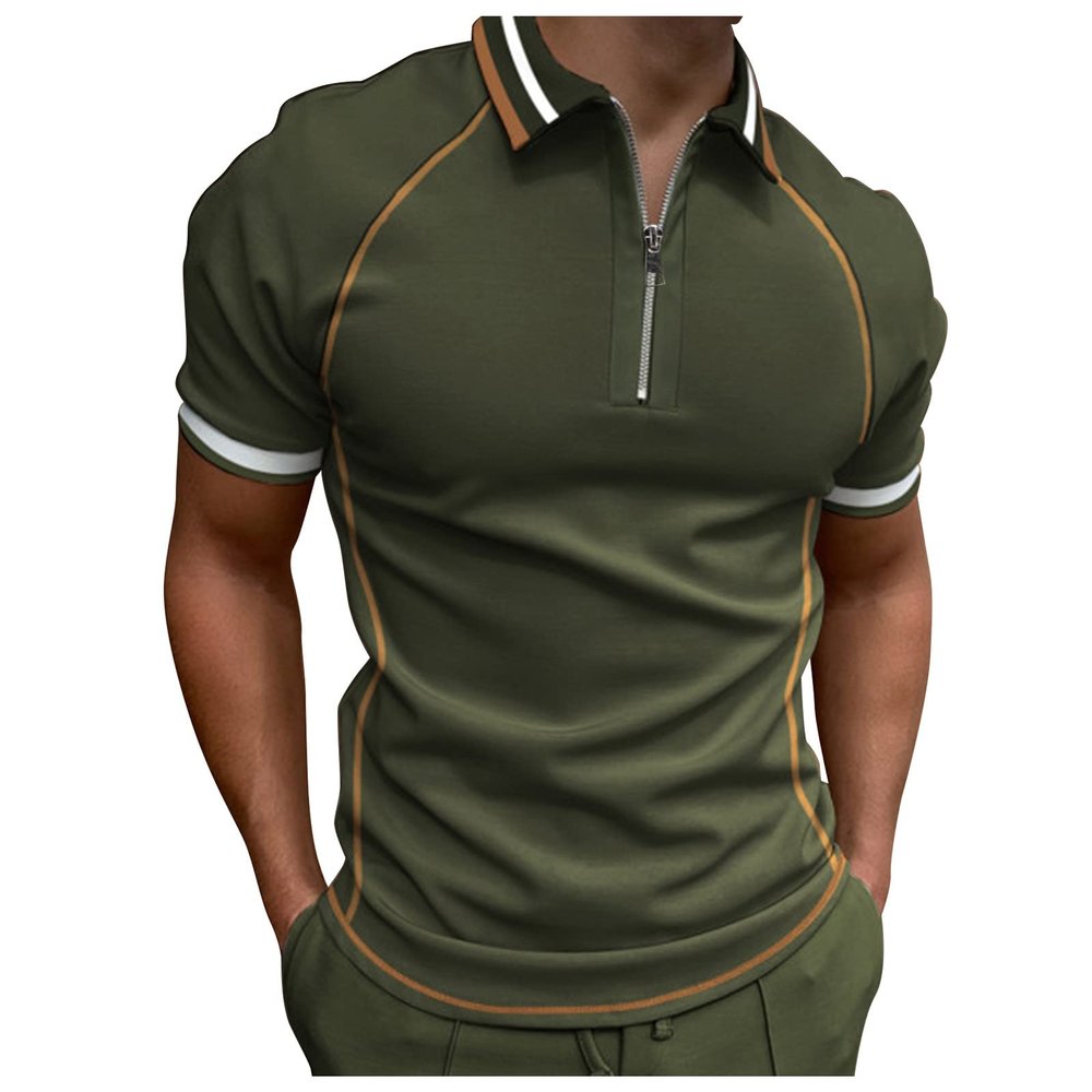 Mens Short Sleeve Polo Shirts Big and Tall Muscle T-Shirts Zip Up V Neck Graphic Printed Tees Casual Summer Tops