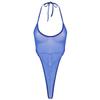 Sywiyi Womens One-Piece Lingerie Sheer Mesh Monokini High-Cut Thong Bodysuit Teddy Nightwear Royal Blue Halter One Size view 1