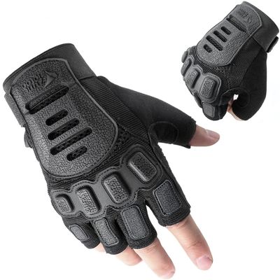 ZUNE LOTOO Fingerless Tactical Gloves for Men, Half Finger Motorcycle Gloves with Impact Protection, Black Palm Padded Safety Work Gloves for Paintball Airsoft Range Tac Female Women(Large)